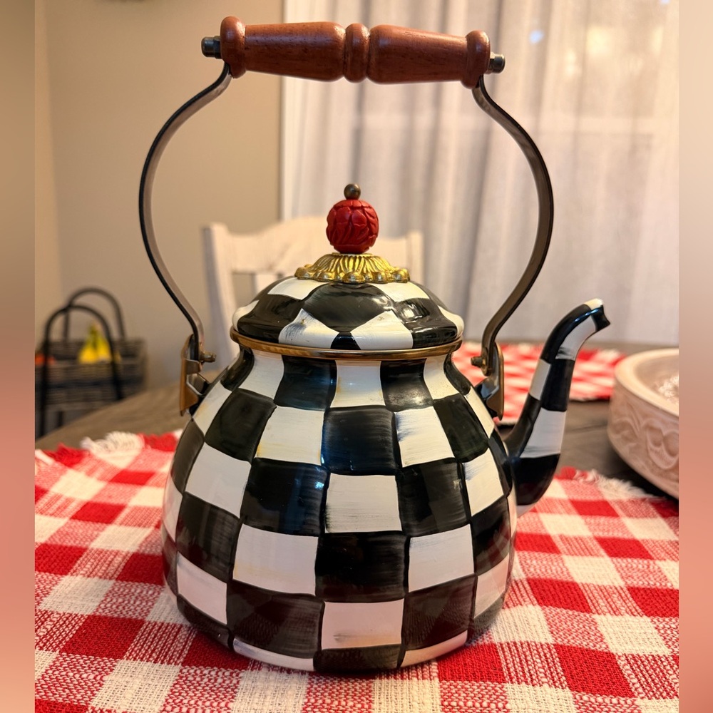 MacKenzie-Childs Black and White Checkered Teapot